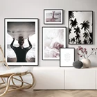 Доска для серфинга для девушек, Пляжная Настенная картина, цветок, Картина на холсте, искусственная ладонь и принты, картины на стену с позитивными буквами для гостиной