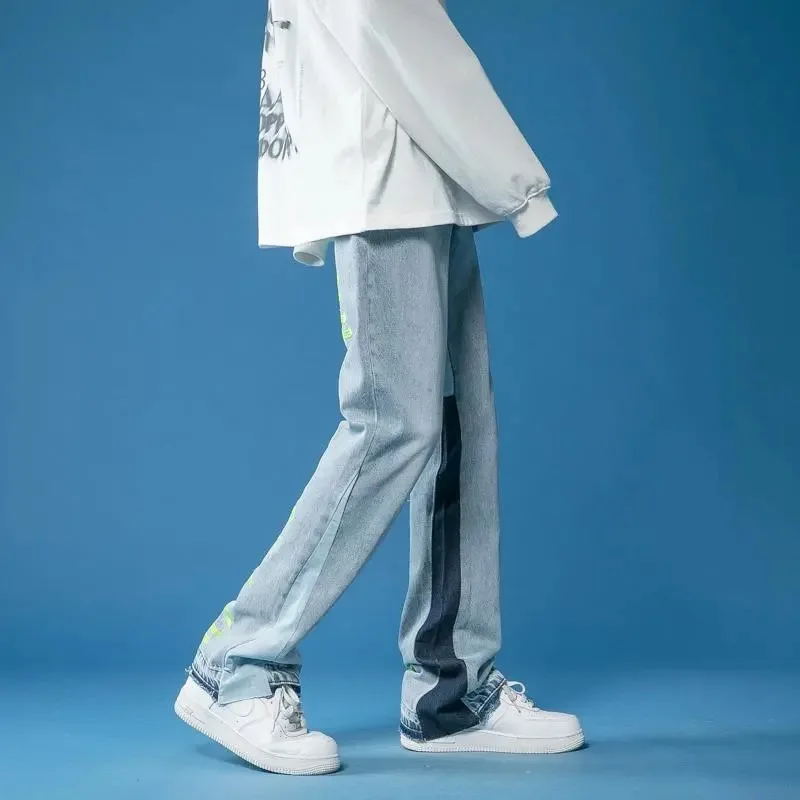 

Men Letter Embroidery Jean Fashion Slim Zipper Biker Denim Trouser New Casual Hip Hop Streetwear Pants Joggers 2021