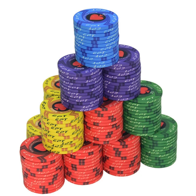 New EPT Ceramic Poker Chip Texas Poker Chips Professional Casino European Poker Chips Set Round Poker Coins 5pcs/Lot 1
