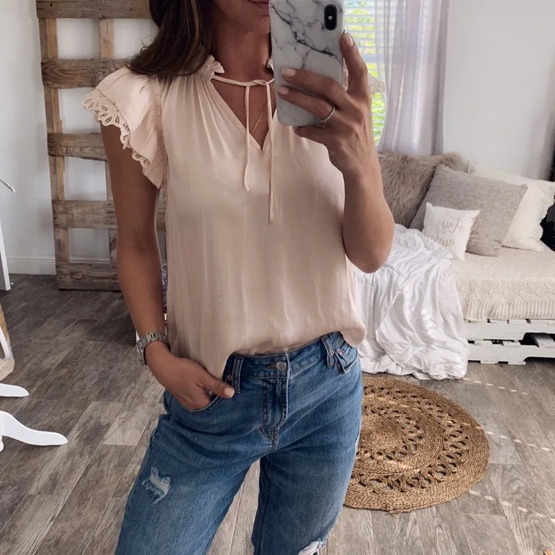 Летняя Сексуальная бежевая футболка Женская Корейская одежда с коротким рукавом