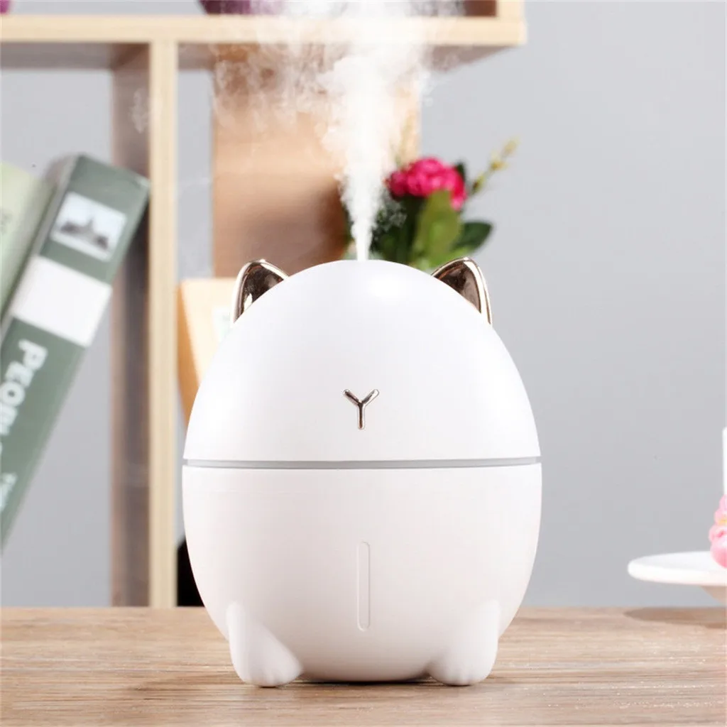 

40# 200ml Usb Air Humidifier Aroma Diffuser Desktop Cute Cat Water Mist Maker Night Light Moisture Household Office Air Purifier