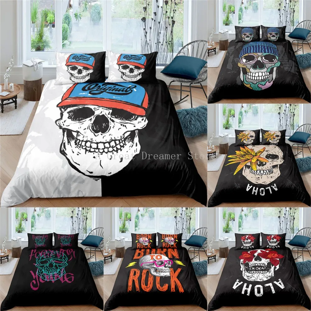 

3D Printed Skeleton Bedding Set Duvet Covers King Queen Size Pillowcases Fashion Comforter Bedclothes Custom Bed Linen