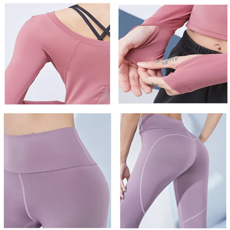 

2021 Workout Yoga Set Women Fitness Sports Suit Gym Clothing Leggings and Cropped Tops Outfit Running Training Sportswear 2pcs