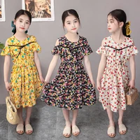 kidswant child girl floral casual dress 2021 summer off shoulder short sleeve ball gown girl baby clothes 4 9t