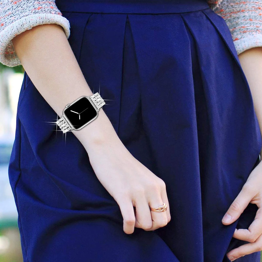 Высококачественные металлические часы с браслетом для iwatch 5 4 полосы 44 мм 40 мм замена стальной Алмазный ремешок для Apple Watch 3 2 1