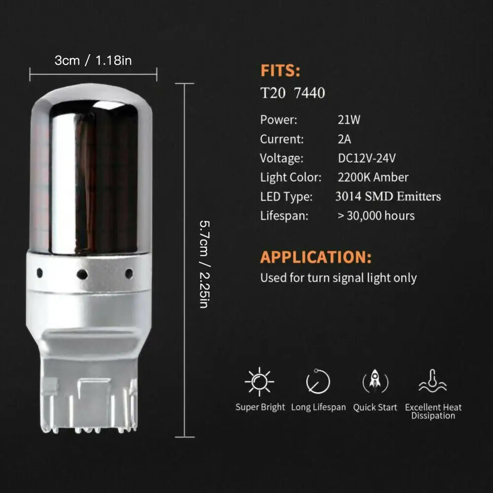 

New 2 PCS Set Chrome 7440 T20 Amber Canbus Error Free LED Lamp Bulb Turn Signal Light Wholesale Quick delivery Dropshipping LED