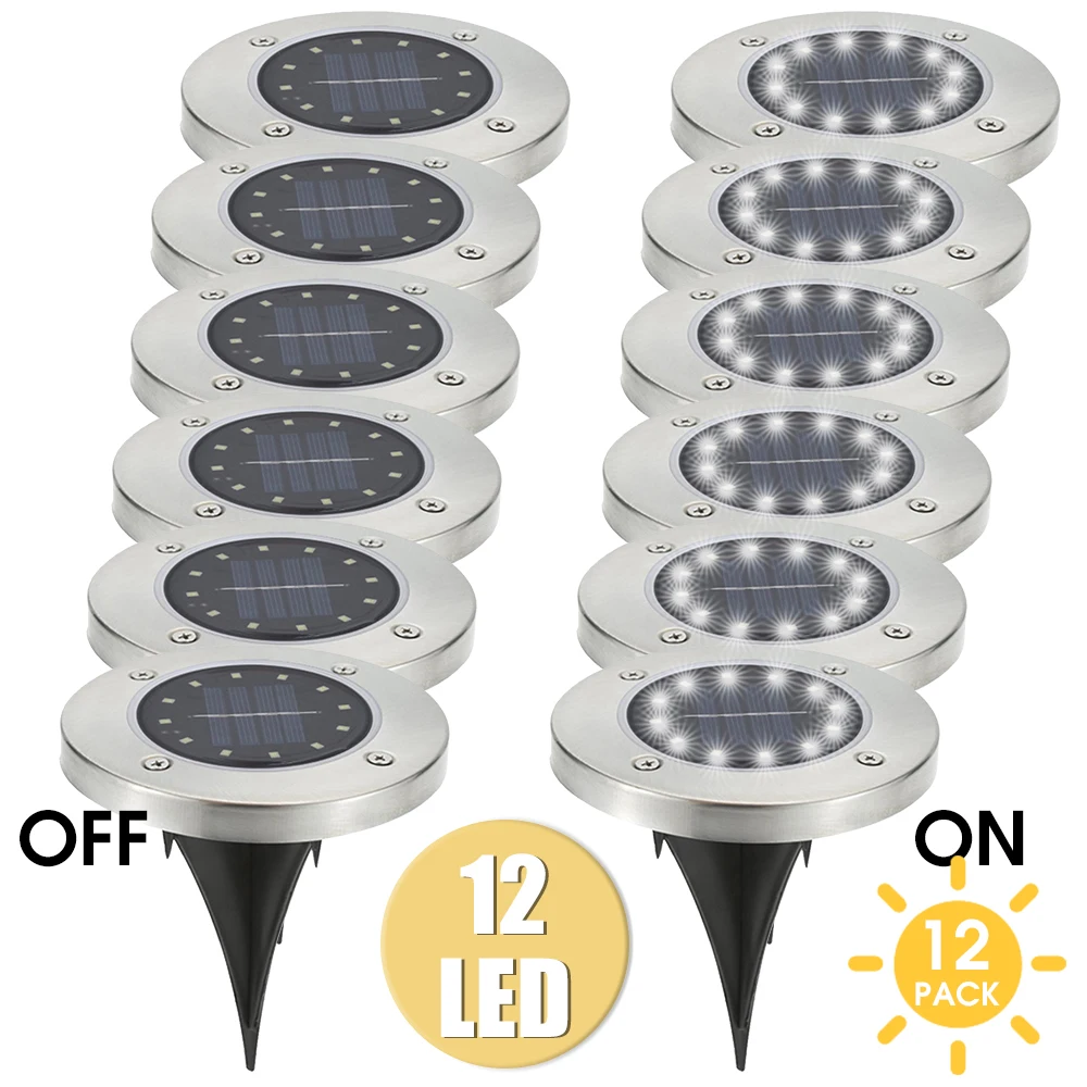 

Водонепроницаемый наземный светильник на солнечной батарее, 12 светодиосветодиодный, IP65, уличная лампа для дорожек, канала, сада, освещение ...