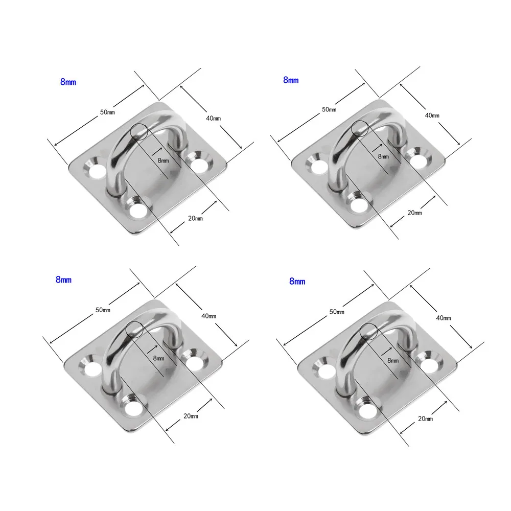 

4PCS 8mm Pad Eye Plate Stainless Steel 316 Ceiling Wall Mount Hook Heavy Duty Anchor Eye Plate For Boat Yoga Swings Hammocks