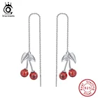 Женские серьги-подвески с гранатом ORSA, из настоящего серебра 925 пробы, на длинной цепочке, с вишневым узором, SE100