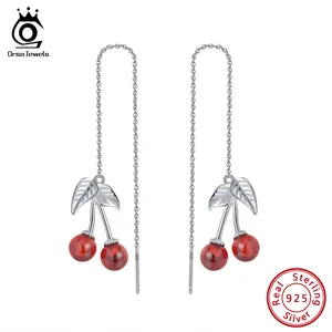Женские серьги-подвески с гранатом ORSA, из настоящего серебра 925 пробы, на длинной цепочке, с вишневым узором, SE100