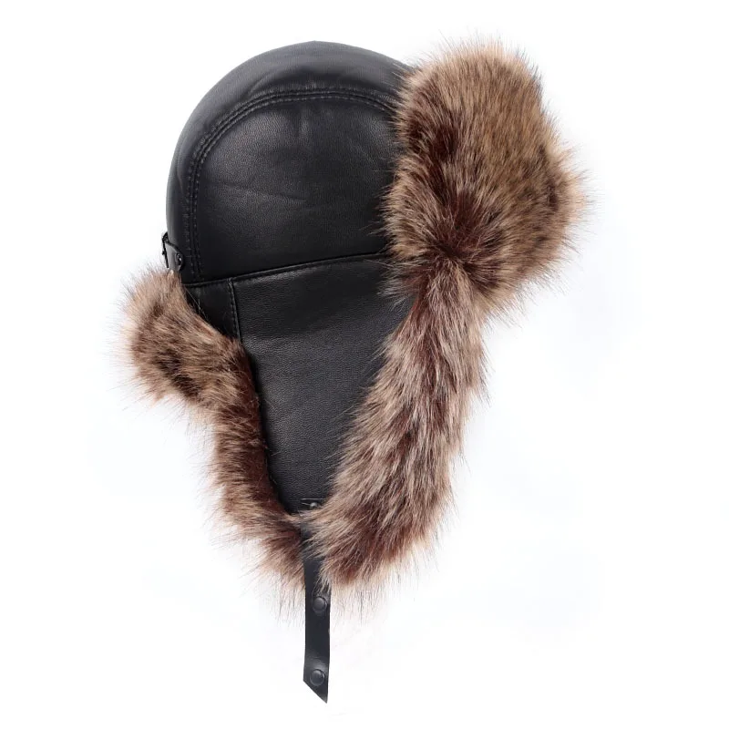 Кожа PU кожи Для мужчин кожаная куртка для Шапки с ухи заслонки русской зимы