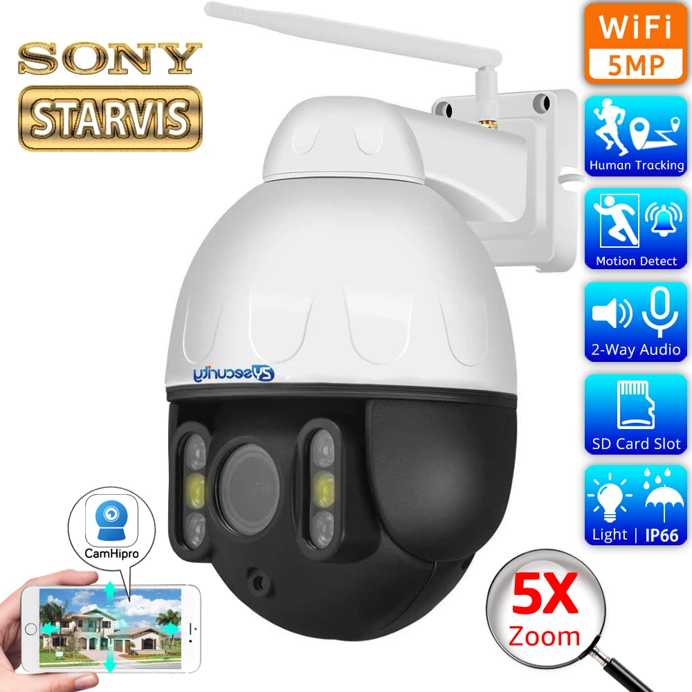 

5MP CCD Wifi PTZ Camera 5X Optical Zoom Outdoor Human Tracking Wireless Speed Dome Surveillance Camera CCTV Security IPC CamHi