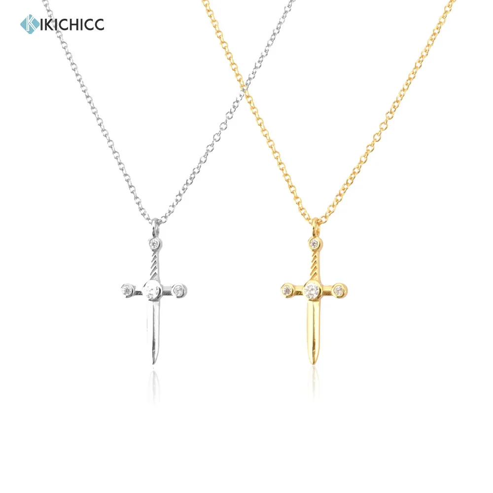 KIKICHICC New 925 Sterling Silver Gold Sword Small Pendant Long Chain Necklace Plain 2021 Wedding Wedding Small Jewelry Gift