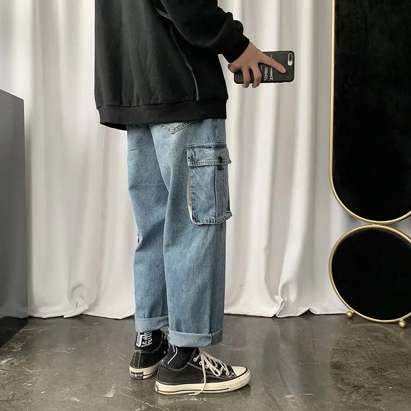 

2020 Men's Loose Multi-pocket Baggy Homme Cargo Pocket Jeans Camouflage Stitching Casual Pants Biker Denim Trousers M-2XL