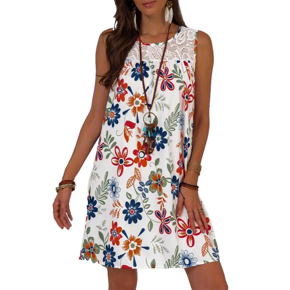 

New Summer Fashion Dress Floral Print Patchwork Design Sleeveless Women Loose Pullovers Dress платье летнее женское2021