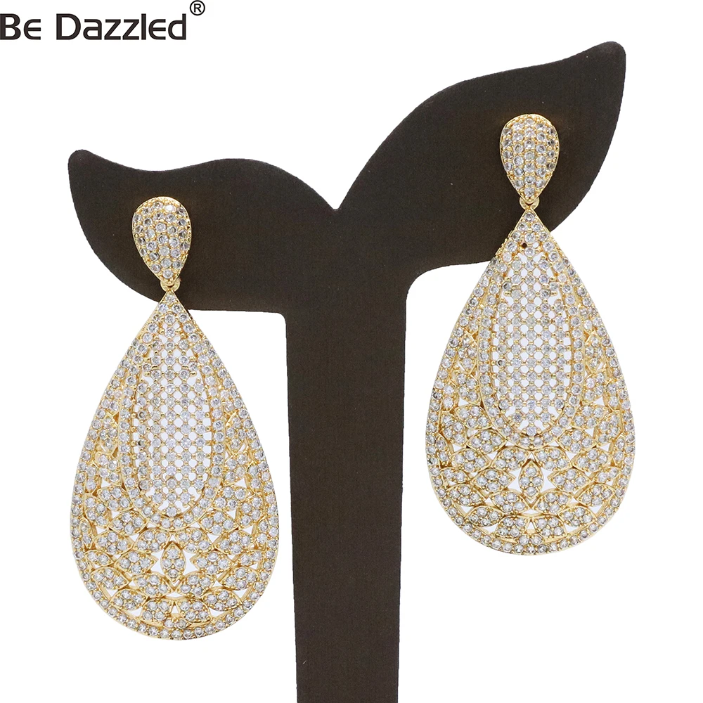 

New trendy european and american style fashion Luxury big earring jewelry gold plated cubic zircon bridal wedding earrings