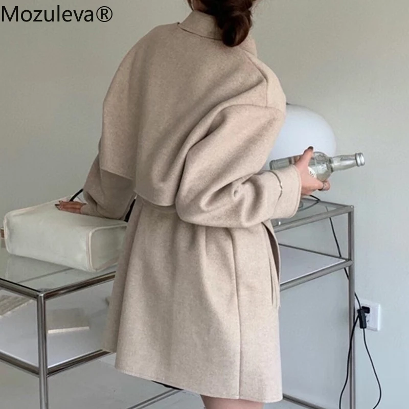 Женское шерстяное пальто на шнуровке с поясом Осень-зима | Женская одежда