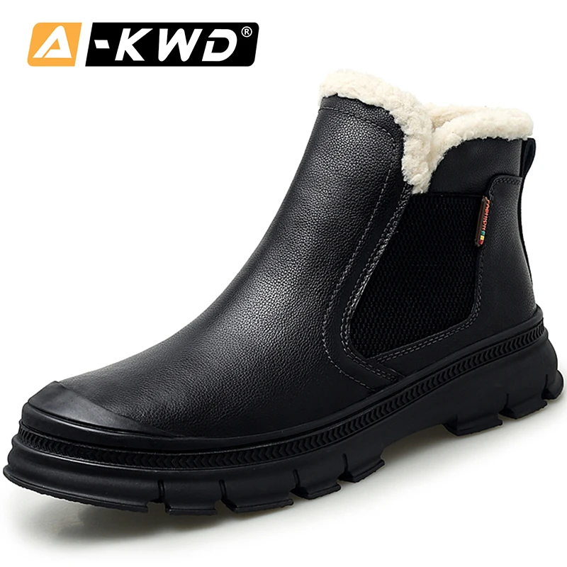 Ботинки мужские высокие зимние теплые сапоги в ковбойском стиле из спилковой