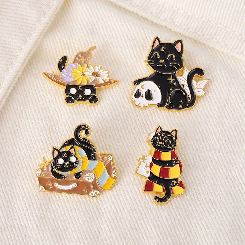 

Forest Garden Series Animal Brooches Creative Vintage Black Magic Cat Lapel Enamel Pin Backpack Badges Jewelry Gift Wholesale