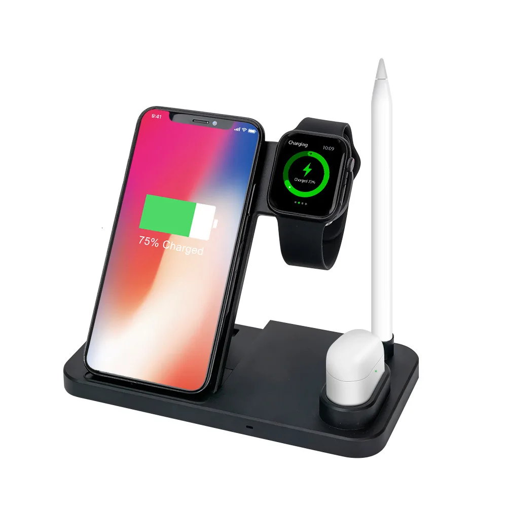 4 в 1 10 Вт быстрая Беспроводная зарядная станция для Apple Watch 4 3 2 1 Airpods карандаш Qi Беспроводная зарядная док-станция для iPhone X XS Max XR