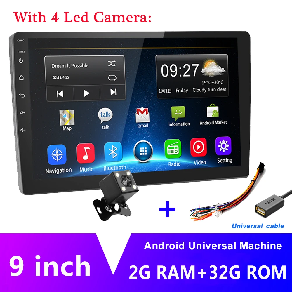 2G 32G 4LED Light AMPrime " Android автомобильный Радио 2 Din мультимедийный плеер gps навигация авто стерео wifi Bluetooth видео плеер с камерой заднего вида - Цвет: 2G 32G 4LED Light