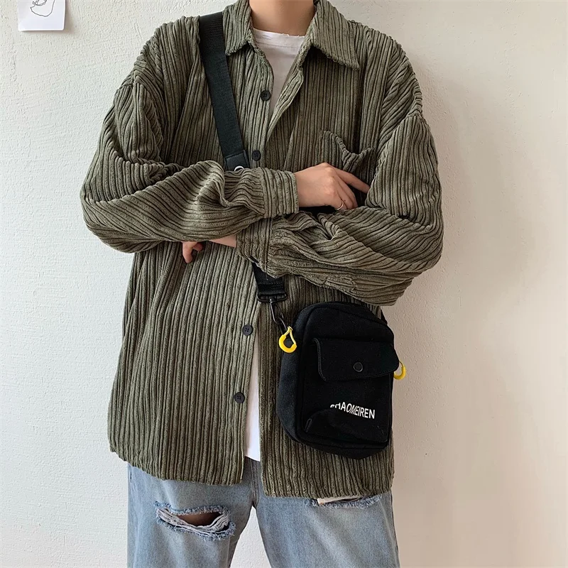 Мужская Вельветовая рубашка повседневная однотонная хлопковая в стиле ретро