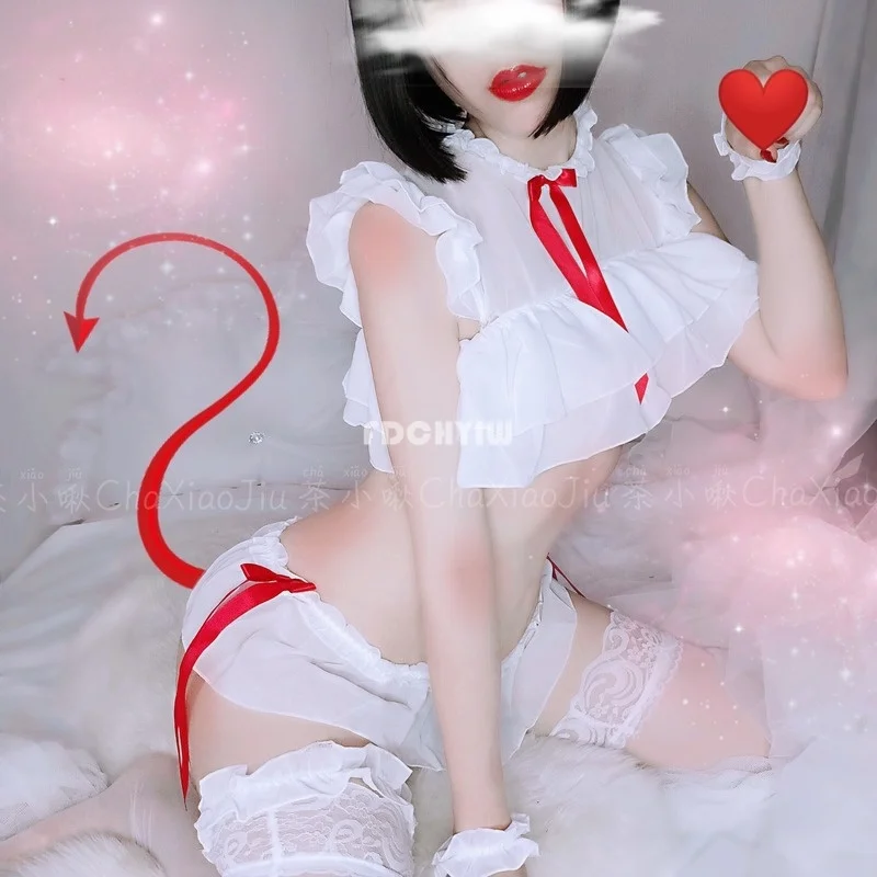 

Lace Perspective Sexy Pyjamas Transparent Sling Tops and Shorts Sleeping Perspective Maid Sexy Costume Lingerie Set Home Service