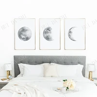 moon phases print set grey moon poster set of three prints moon watercolor painting moon phase wall art