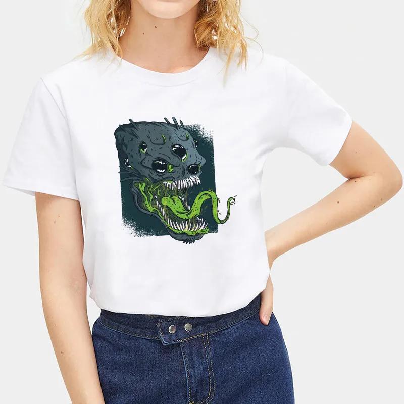 2019 модная женская футболка с принтом инопланетянина базовая Летняя топы