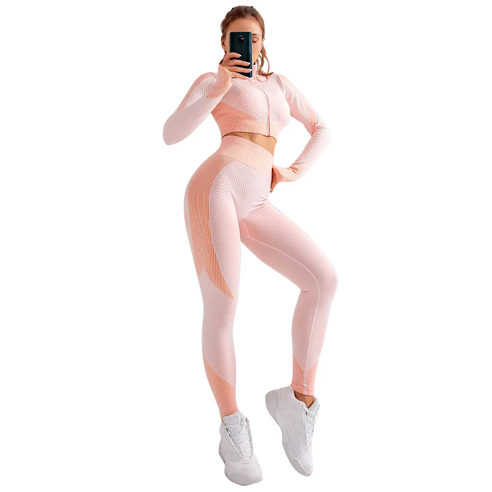 Костюм спортивный женский из двух предметов футболка на молнии бесшовные