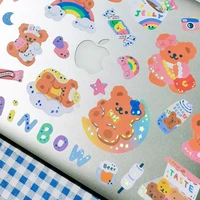 kawaii cute glittery bear removable stickers sweet girl hand account diy material cartoon stationery sticker school supplies