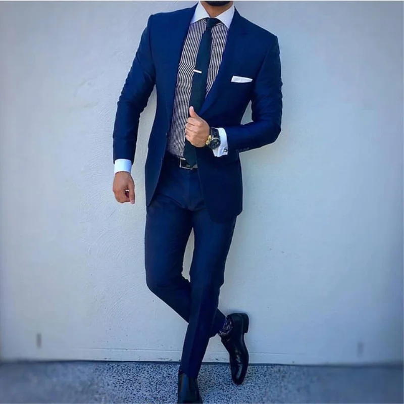 

Мужские костюмы темно-синего цвета, пиджак и брюки для свадьбы с лацканами, индивидуальный пошив, индивидуальная одежда для вечеринки, мужс...