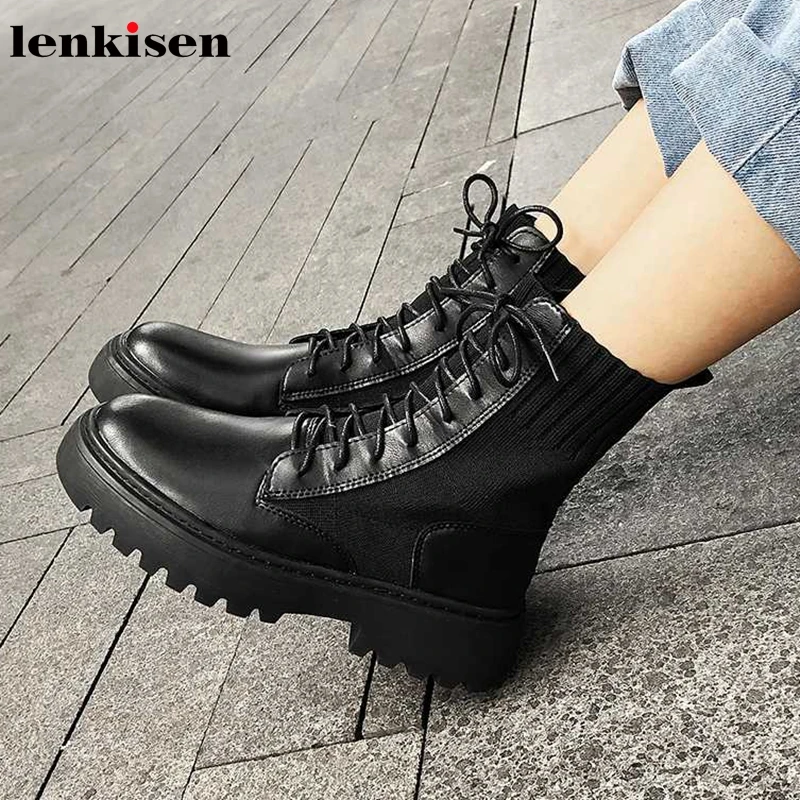 

Lenkisen хит продаж, зимние теплые женские мотоциклетные ботильоны из натуральной кожи на среднем каблуке с круглым носком на толстой подошве с...