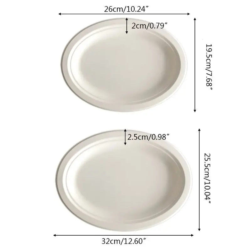 50 шт. одноразовые биоразлагаемые тарелки 10/12 дюйма овальные для еды|Одноразовые