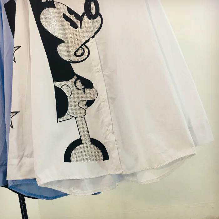 Весенне осенние блузки с вышивкой в виде мышки из мультфильма расшитые блестками