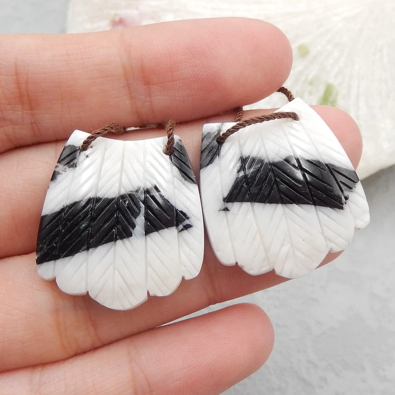 Серьги с полудрагоценными камнями белая яшма Зебра серьги перьями ручной резки