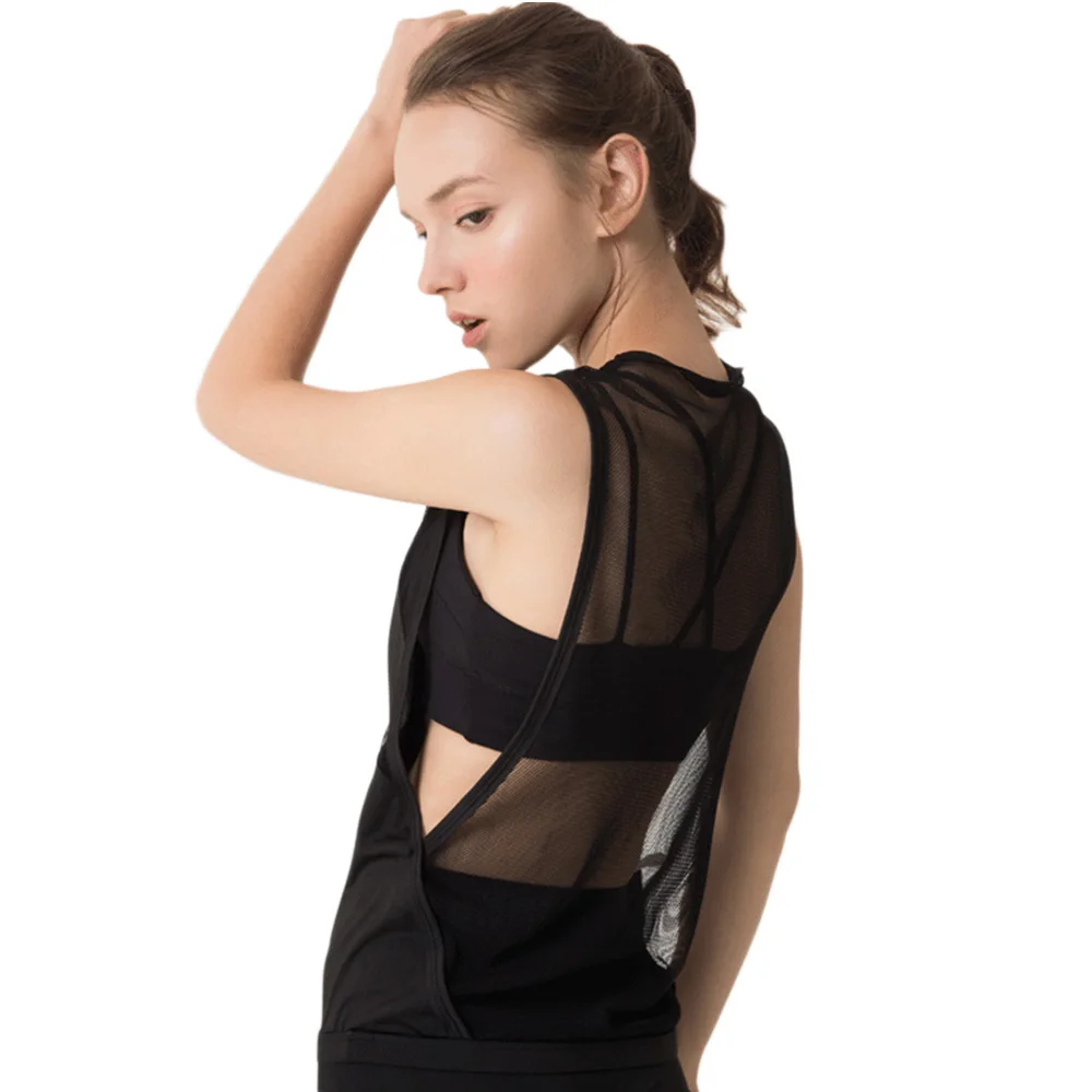 Женская майка для йоги сексуальные сетчатые рубашки без рукавов бега