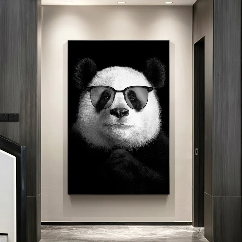 

Black Panda Canvas Painting with Sunglasses Animal Poster for Living Room Decoration Home Decor Picture Paintings for Interior