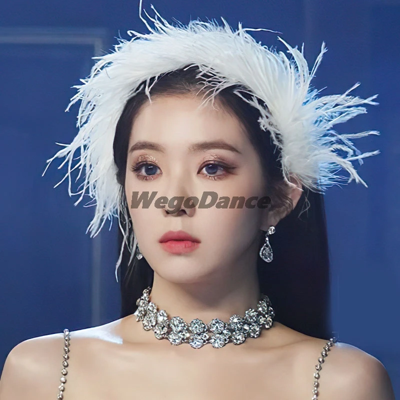 

Free Shipping Elegant Ostrich Solid Knot Women Hairbands Girl 's Headbands Ins Wide Lady 's Feather Headwear Hair Accessories