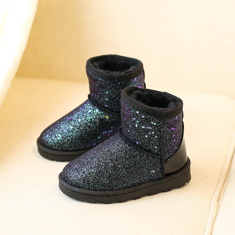 CUZULLAA/Новинка Модные зимние ботинки с блестками для девочек Обувь плюшевой
