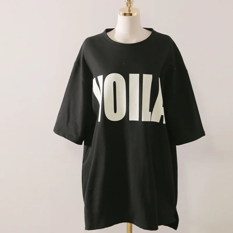 Женская длинная футболка с коротким рукавом и круглым вырезом размеры до 7XL |