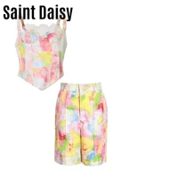 saint daisy 2021 women shorts sets oil painting vintage