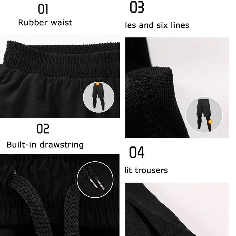 Поддельные 2 шт. Спортивное компрессионное белье Штаны мужские спортивные