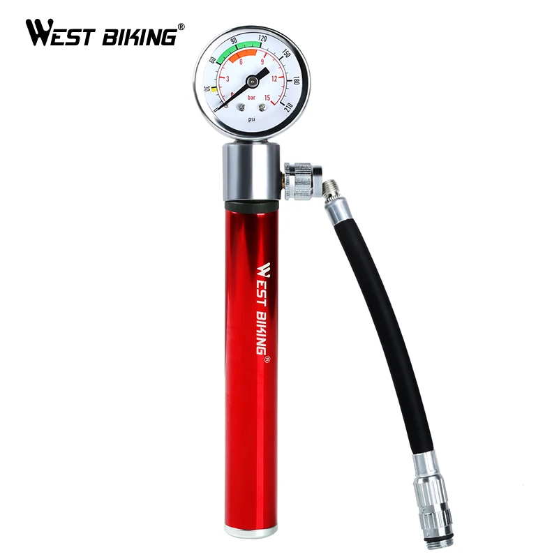 WEST BIKING Сверхлегкий велосипедный насос с манометром 120Psi Presta Schrader велосипедный ручной воздушный насос портативный мини велосипедный насос