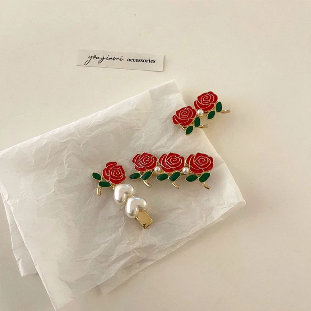 

Заколка для волос, для девочек, в Корейском стиле, с цветами, с цветами роз и жемчугом