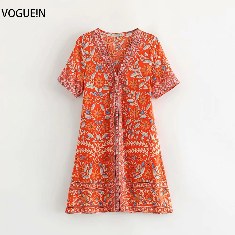 VOGUEIN новинка женское летнее платье миди с коротким рукавом и этническим животным