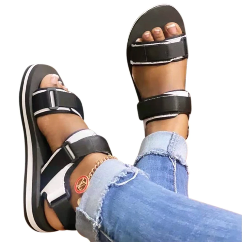 

Women Sandals 2021 Summer Hook Loop Thick Bottom Ladies Platform Shoes Women Casual Shoe PU Female Footwear Plus Size