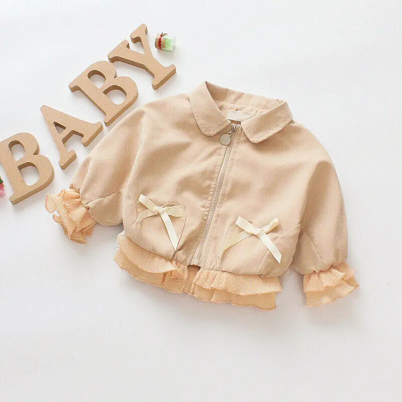 Модное детское пальто для маленьких девочек куртка на молнии с оборками и