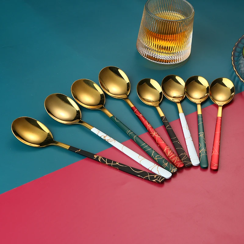 

1pc Stainless Steel Spoon Creative Cute Ice Cream Spoon Stirring Coffee Spoon Gilded Tableware For Bars Coffee Shops Families