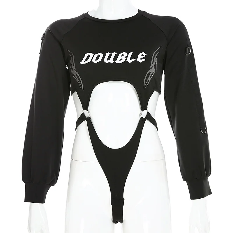 Fitshinling женский Готический комбидресс с вырезами осенне зимний гранж сексуальный